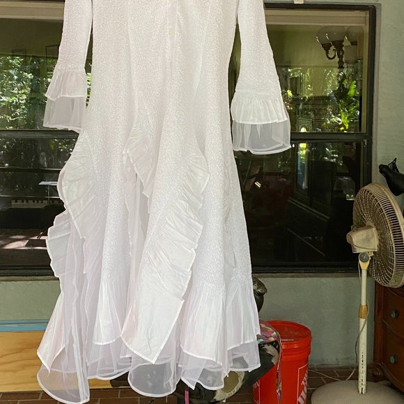 White Dress with Ruffle Hem - Picture 5 of 5